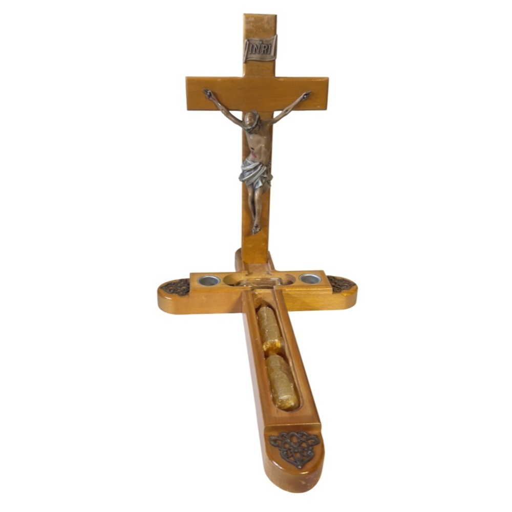 Vintage Last Rites Sick Call Ornate Wood Crucifix Kit - Picture 4 of 6